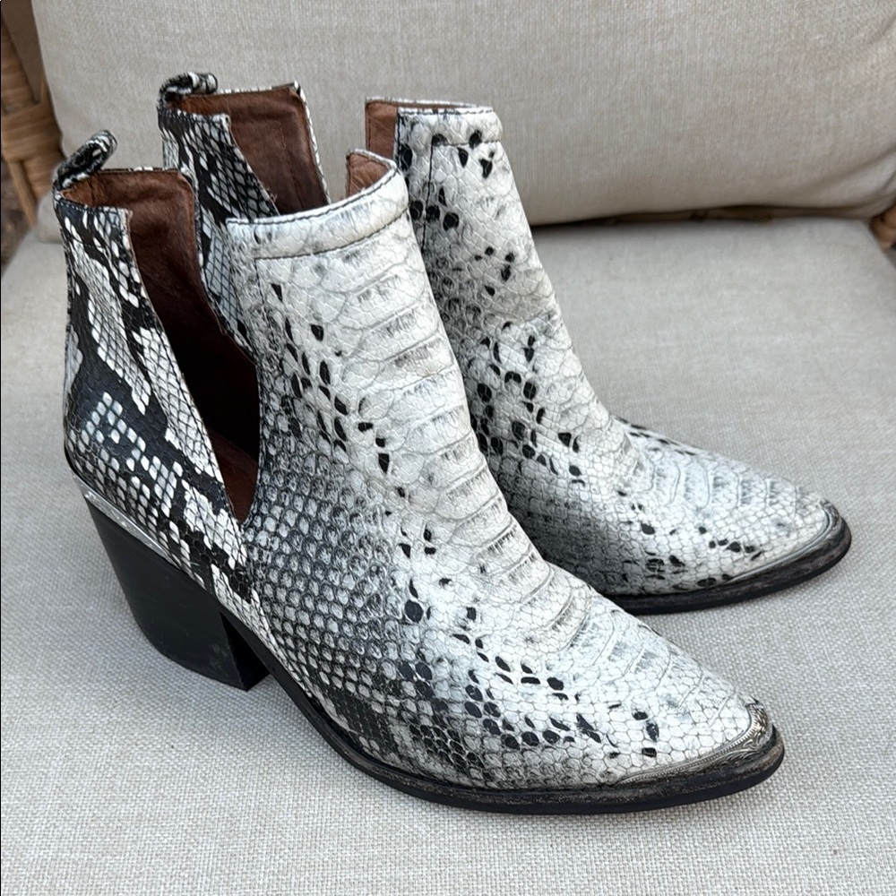 Jeffrey Campbell Black and White Ankle Booties Snakeskin Style